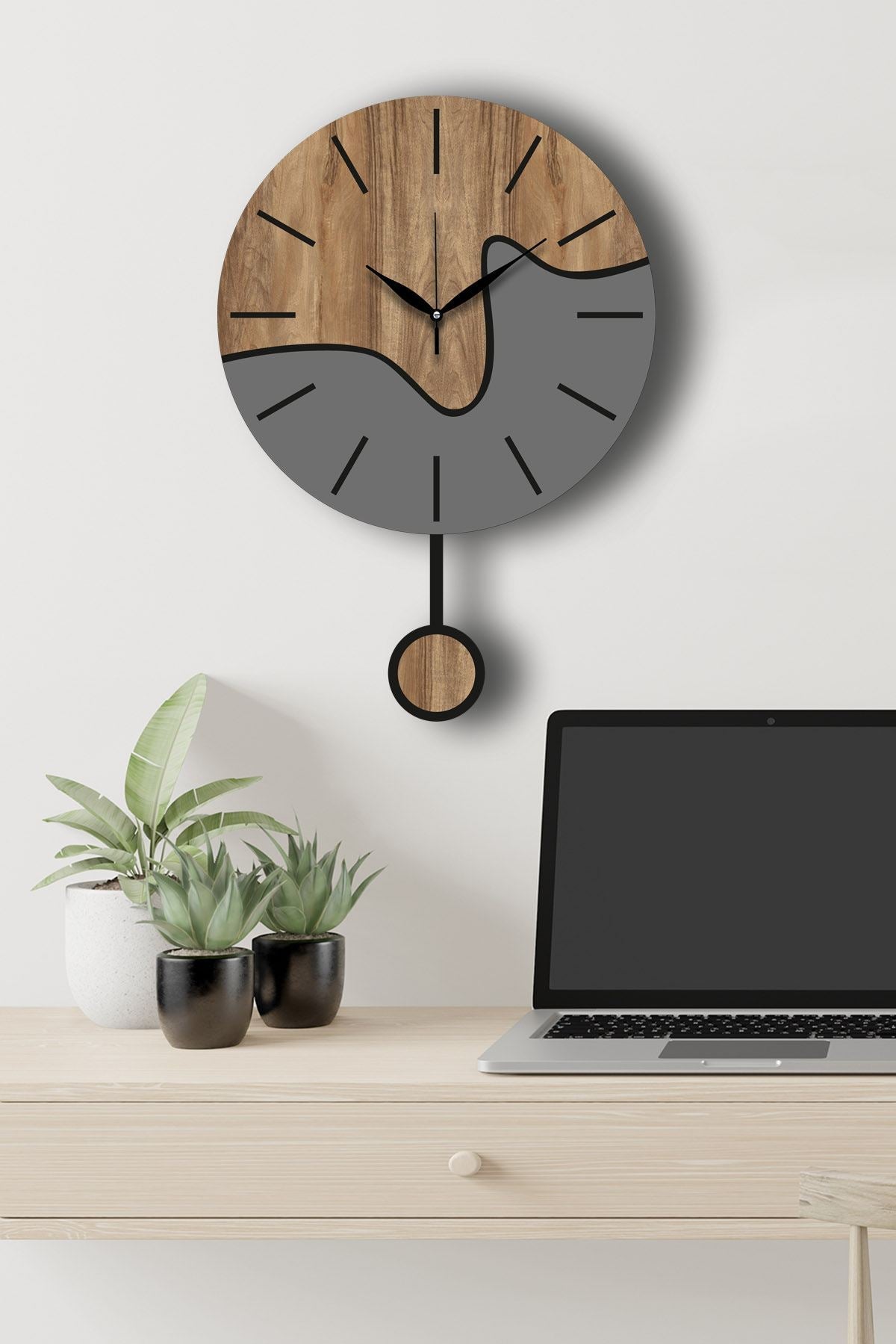 Ceas decorativ de perete, Vlnt109, Nuc / Gri