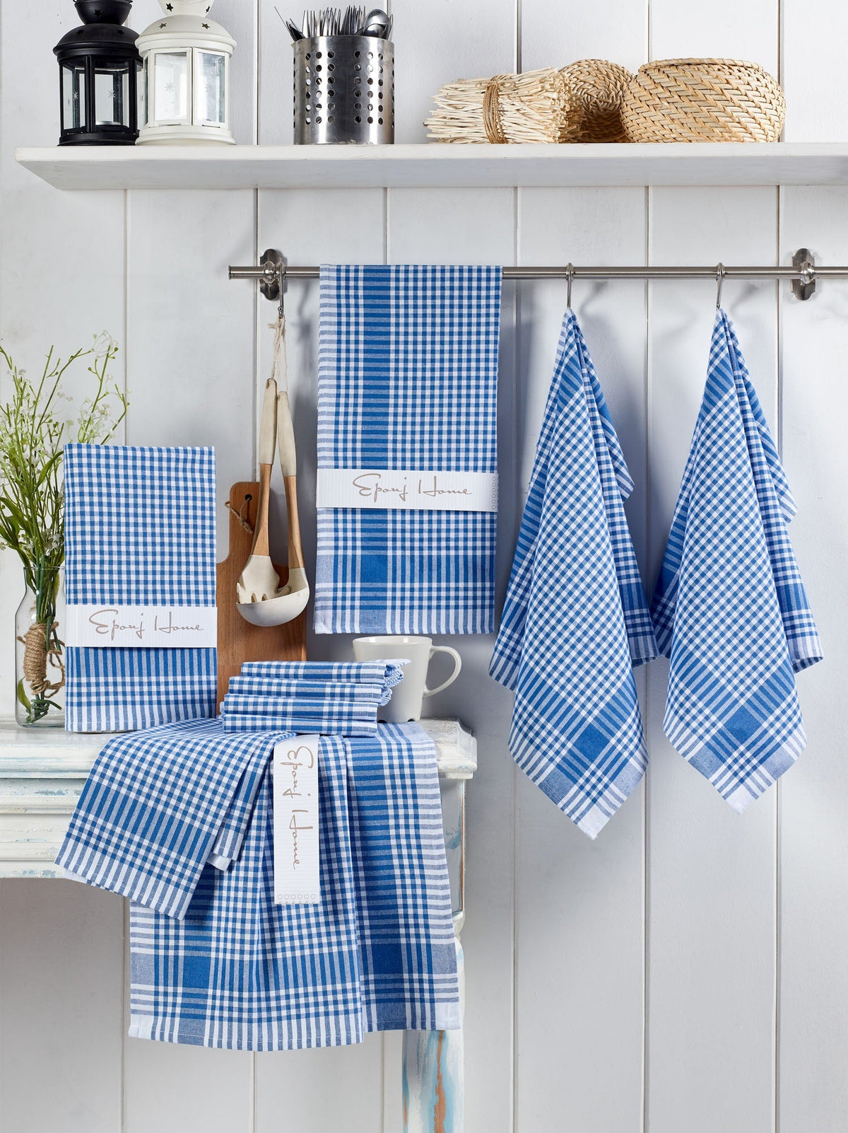 Set prosoape baie (10 piese), Pötikareli - Blue, Albastru / Alb