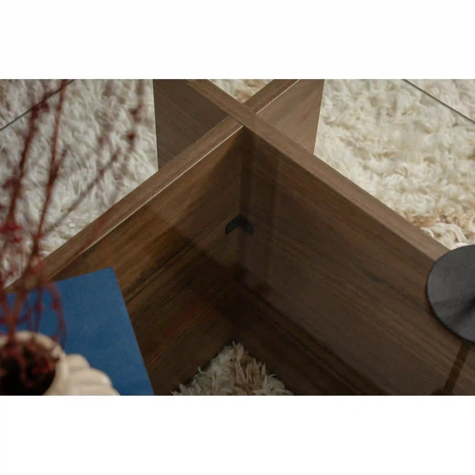 Masuta cafea VETRINO, nuc/transparent, sticla/PAL, 105x65x40 cm