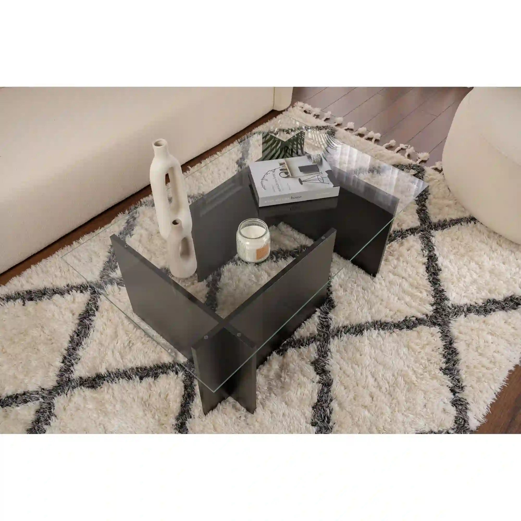 Masuta cafea VETRINO, negru/transparent, PAL/sticla, 105x65x40 cm