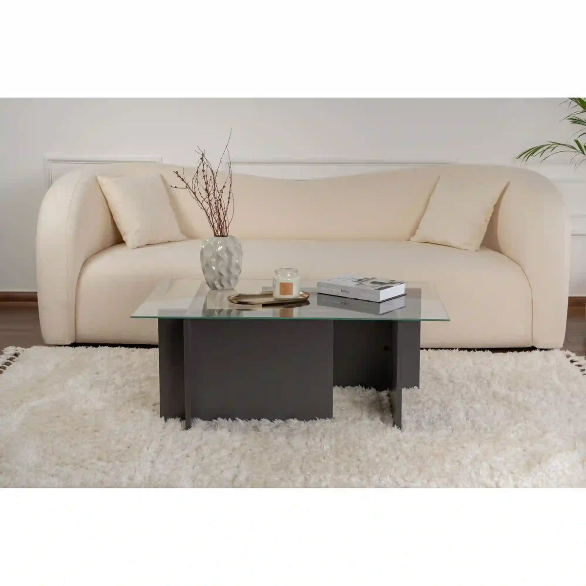 Masuta cafea VETRINO, gri antracit/transparent, sticla/PAL, 105x65x40 cm