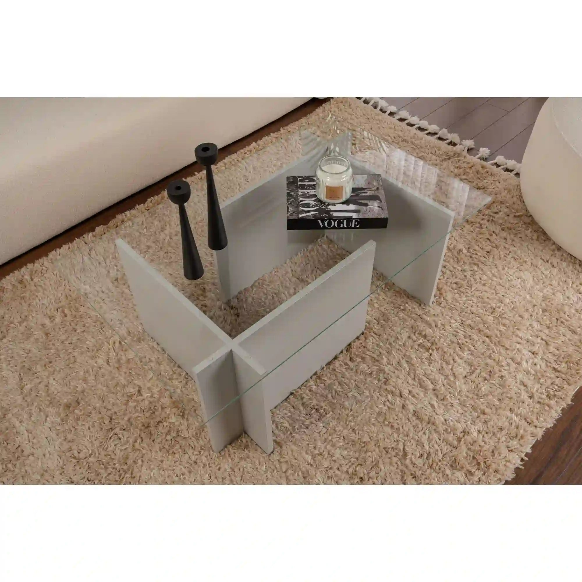 Masuta cafea VETRINO, gri/transparent, sticla/PAL, 105x65x40 cm