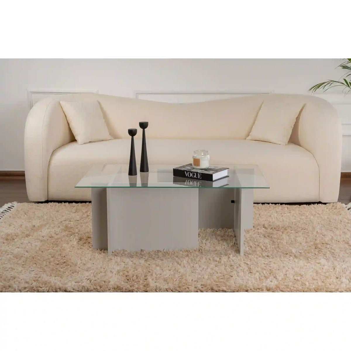 Masuta cafea VETRINO, gri/transparent, sticla/PAL, 105x65x40 cm