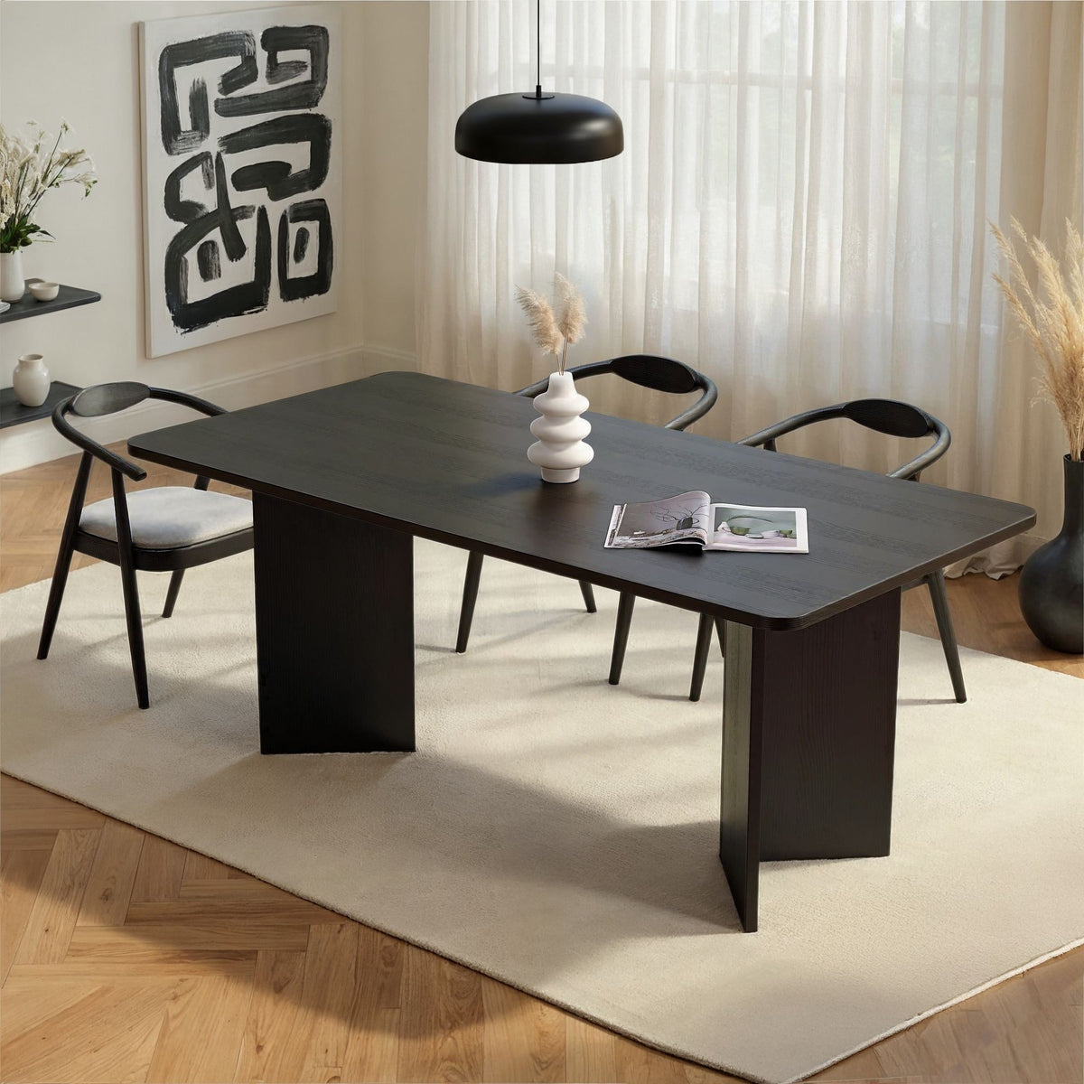 Masă dining, Linza - Wood Black, Lemn Negru