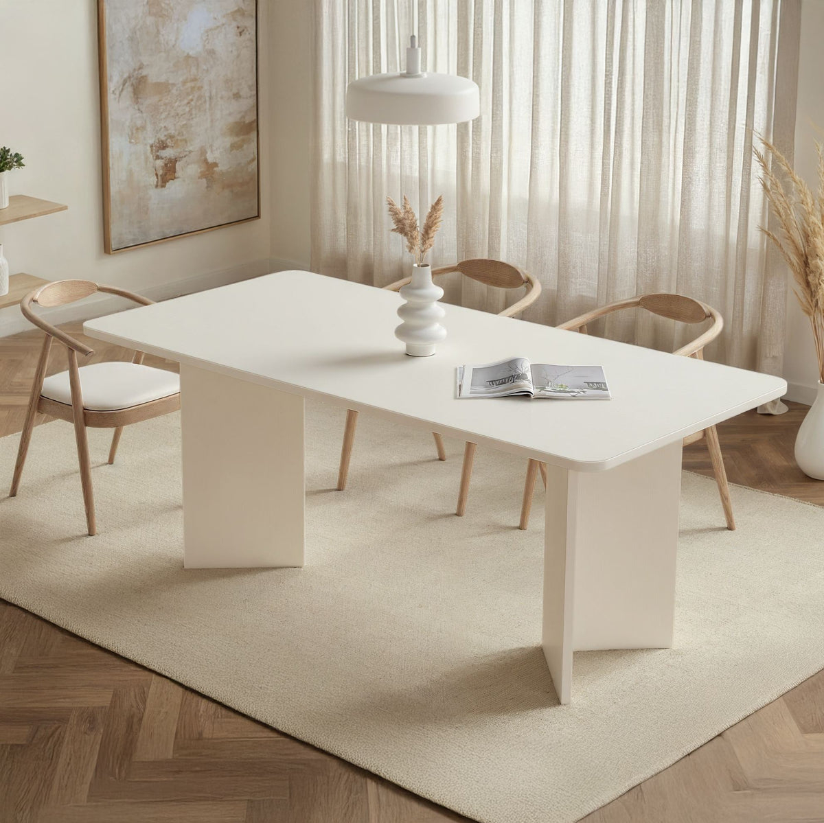 Masă dining, Linza - Wood White, Lemn Alb