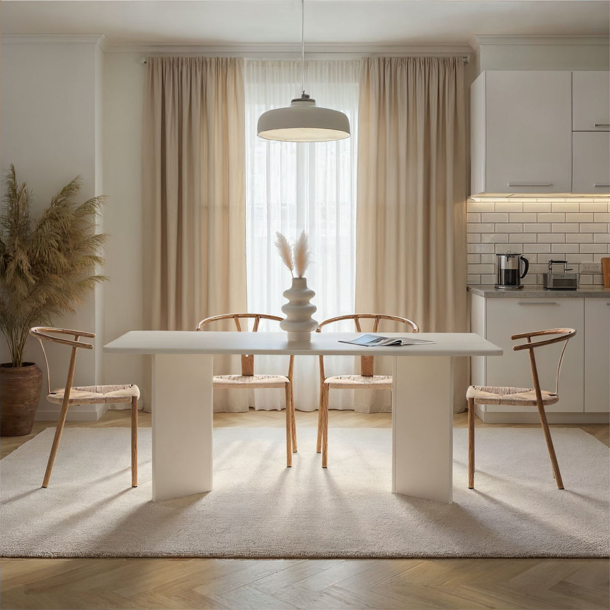 Masă dining, Linza - Wood White, Lemn Alb
