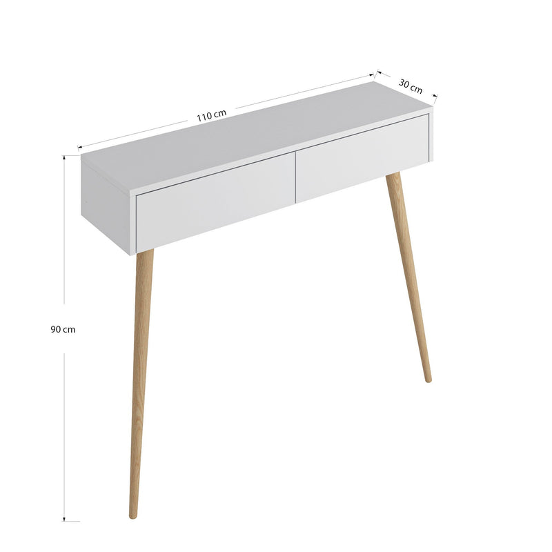 Consola LIZ, alb/stejar, PAL melaminat, 110x30x90 cm