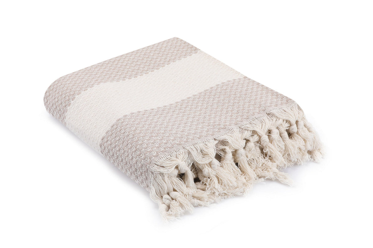 Cuvertură pichet pat dublu, Şeritli - Beige, Bej