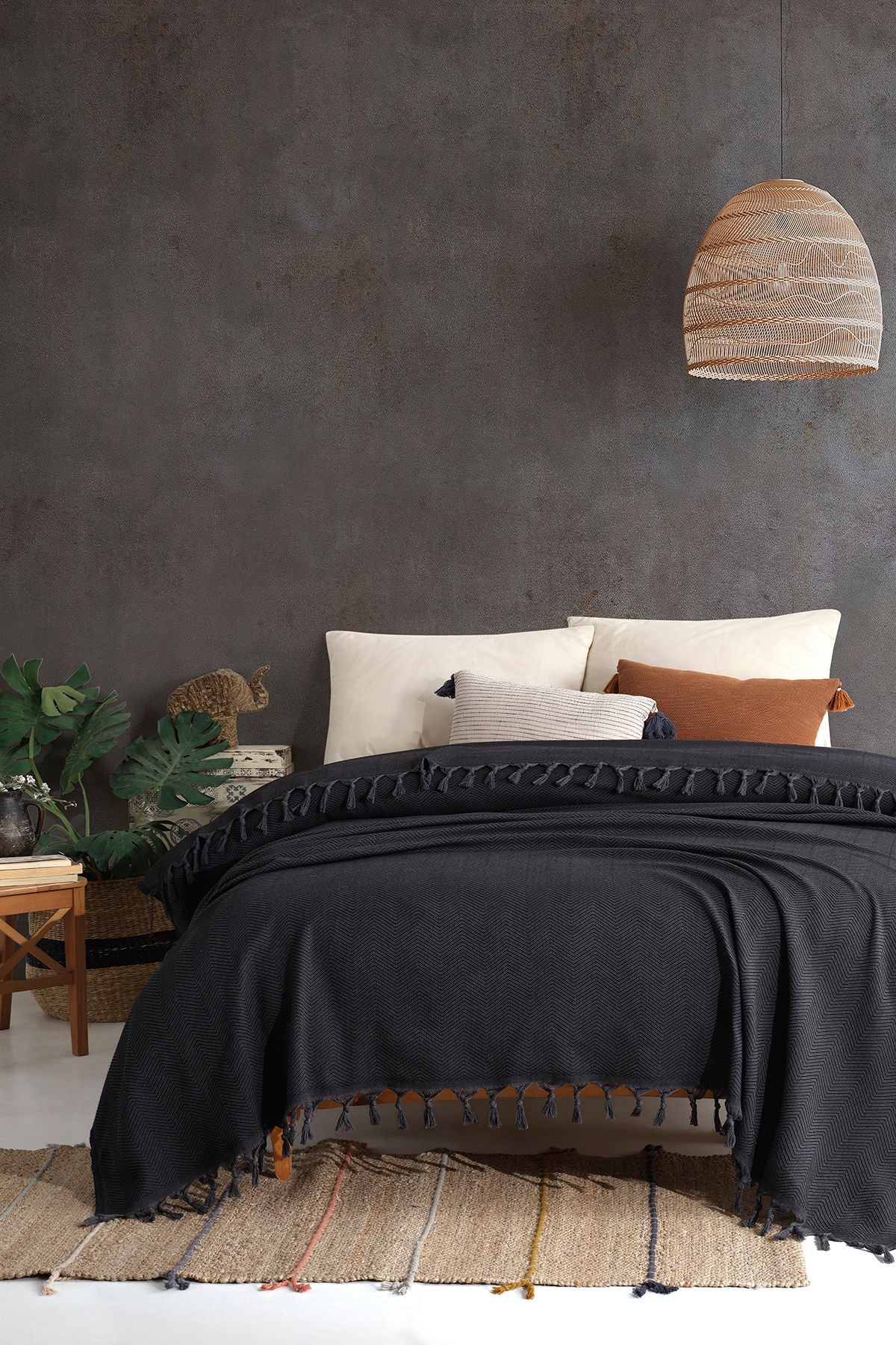 Cuvertură pichet pat dublu, Sidney - Black, Negru