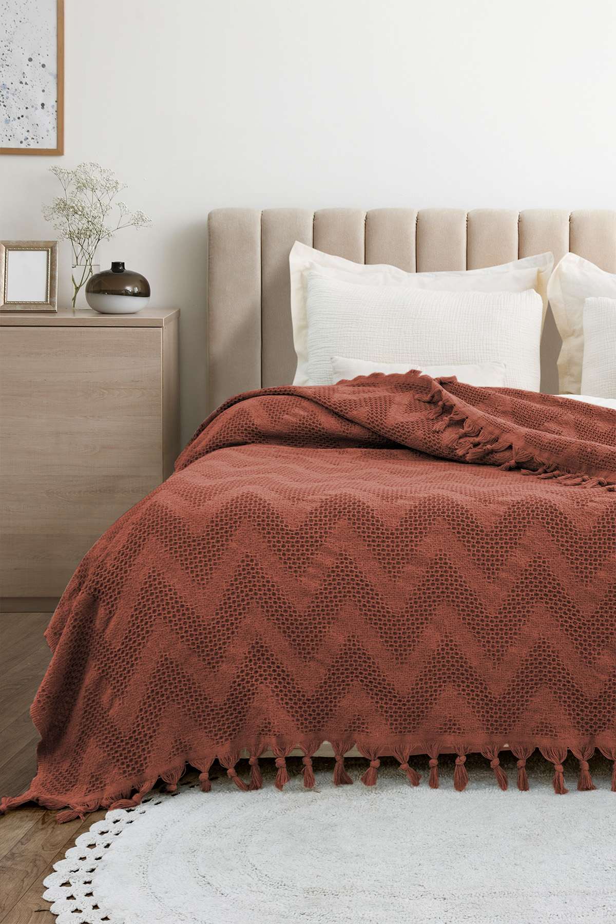 Cuvertură pichet pat dublu, Naomi - Tile Red, Roșu cărămidă