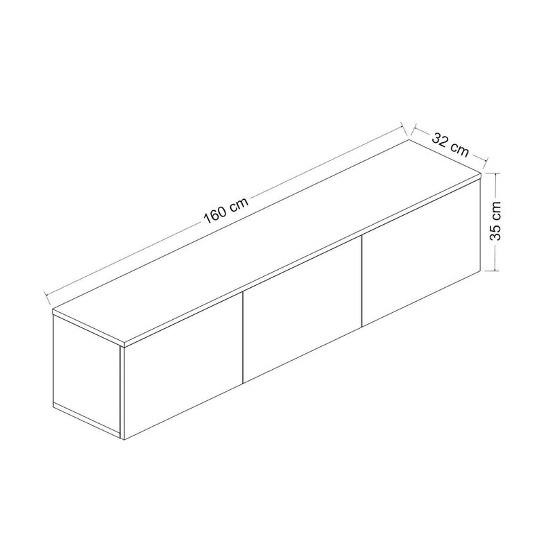 Comoda TV NEON, alb/stejar, PAL melaminat, cu iluminare LED, 160x32x35 cm