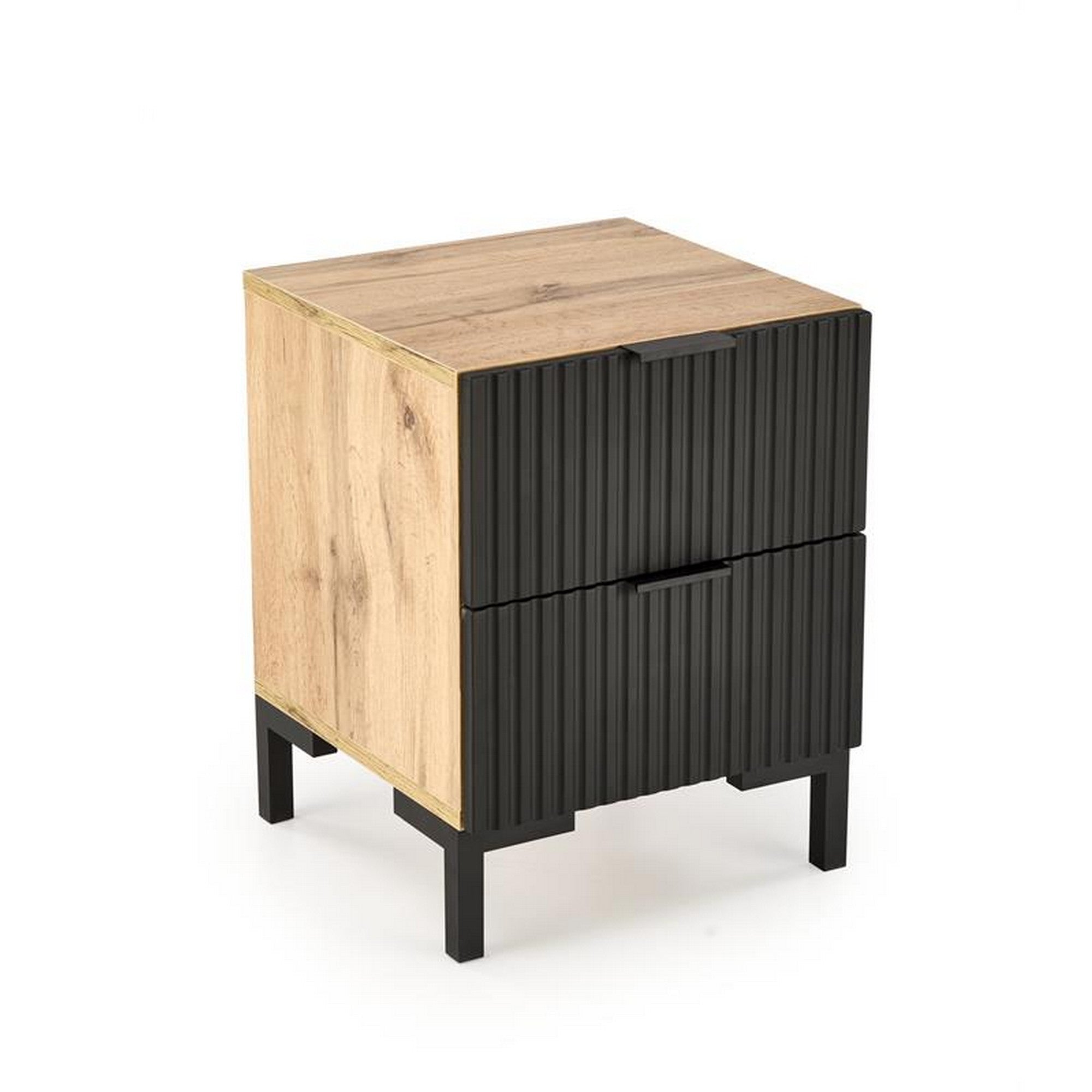 Noptiera Nela, stejar/negru, PAL/MDF laminat/polipropilena, 40x40x52 cm