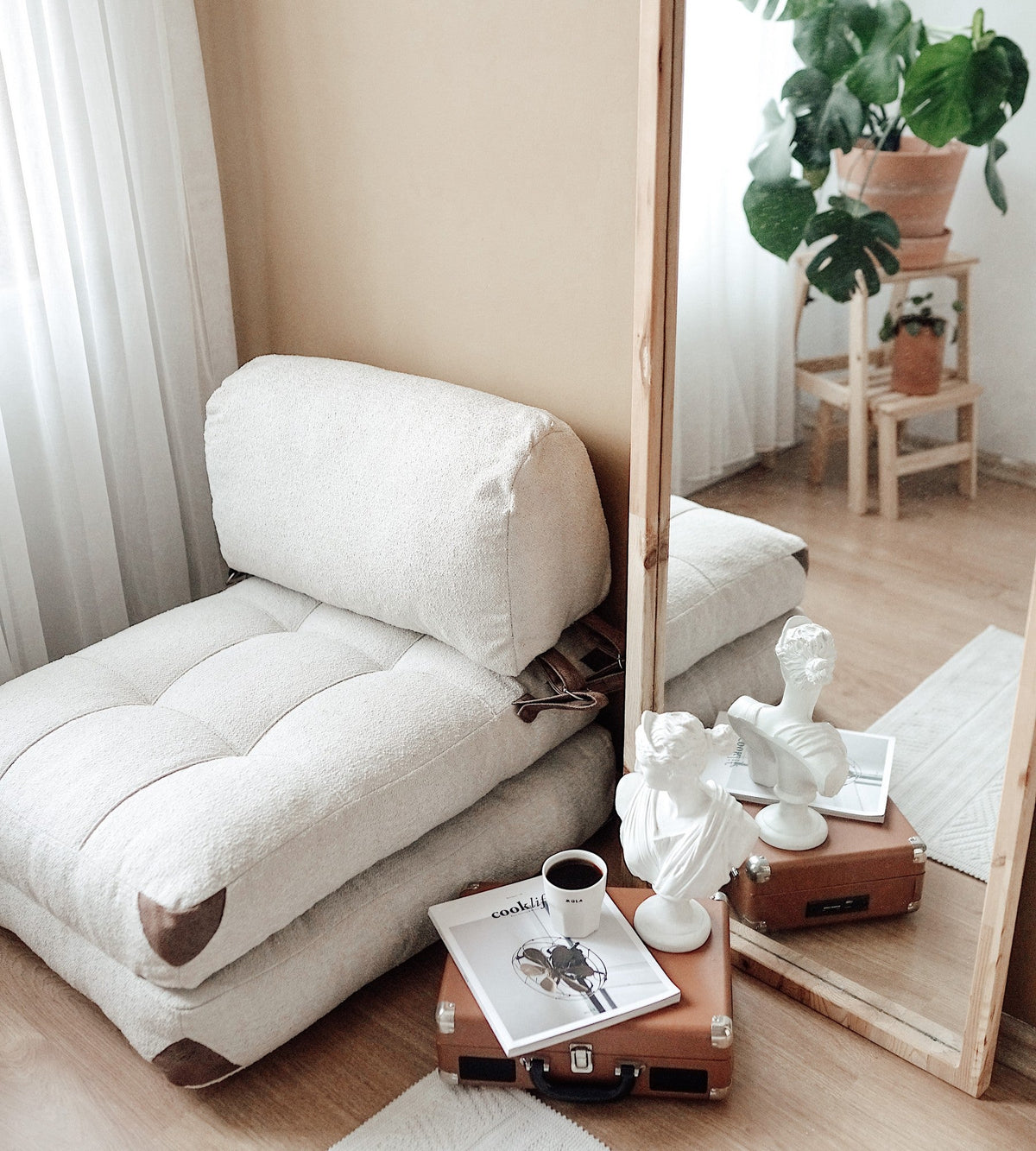 Canapea extensibilă 1 loc, Fold Teddy - Cream, Crem