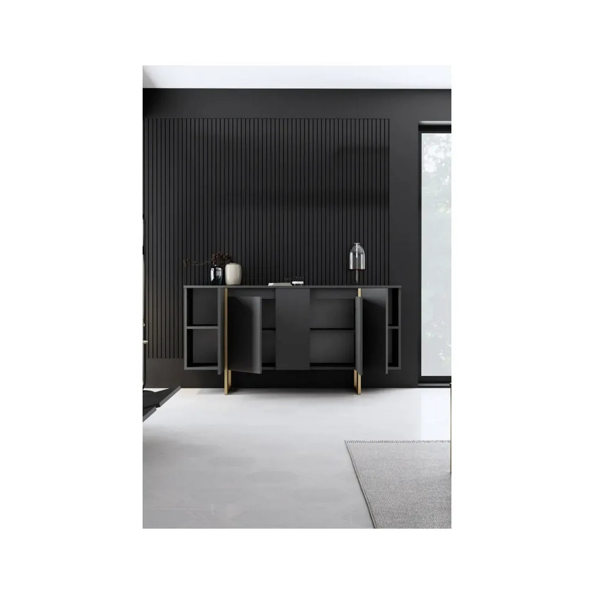 Comoda living gri LUXE, PAL melaminat/metal, 160x35x80 cm