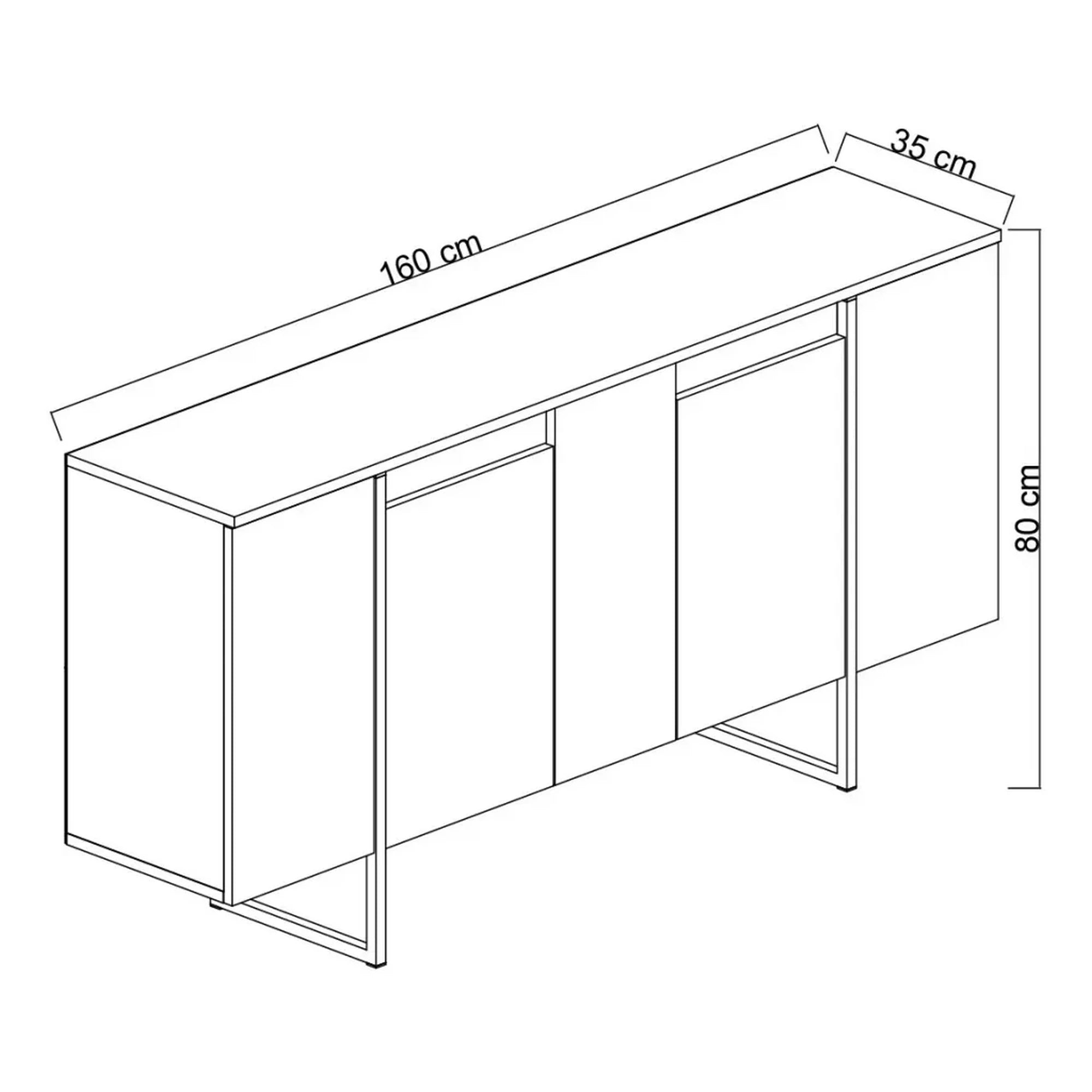 Comoda living gri LUXE, PAL melaminat/metal, 160x35x80 cm