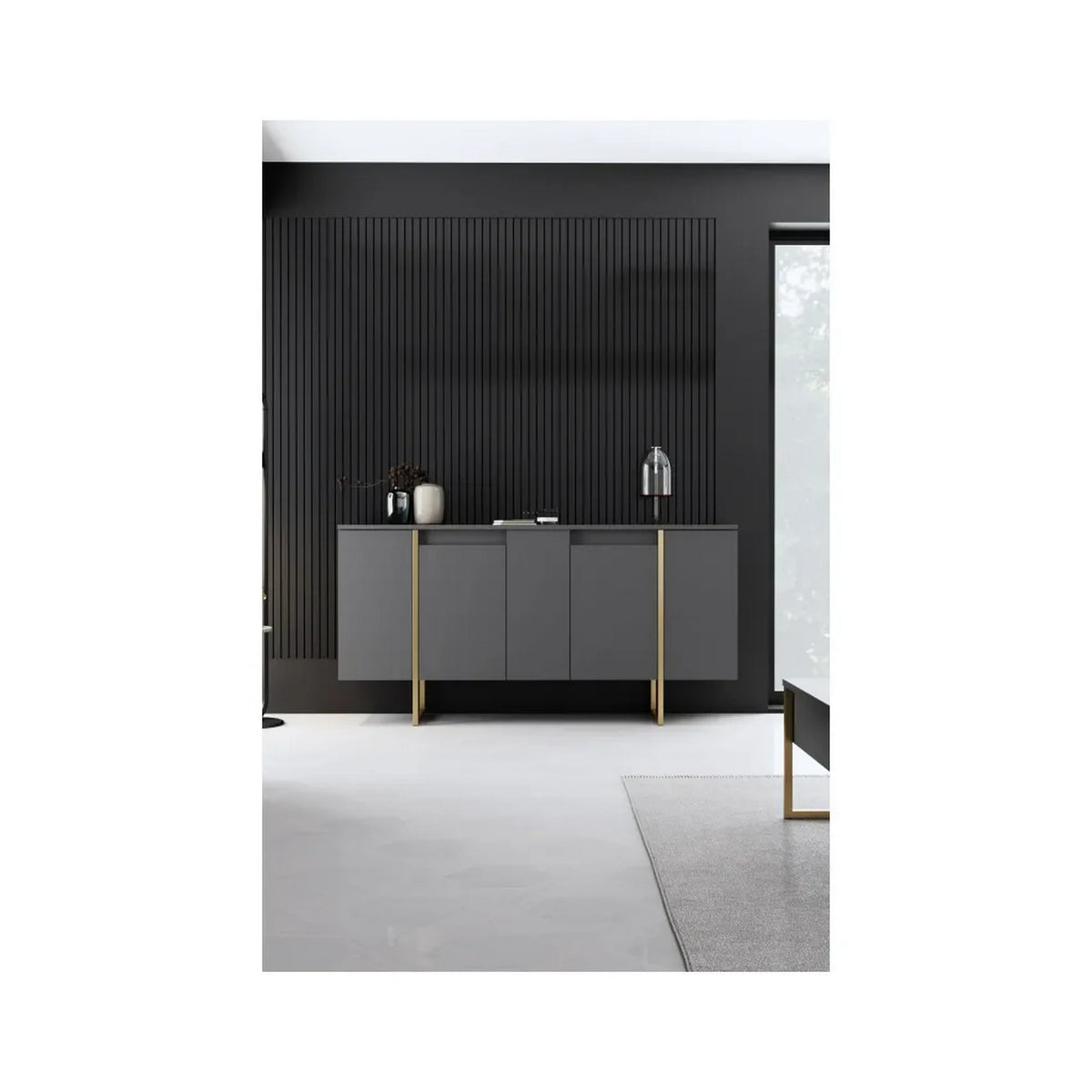 Comoda living gri LUXE, PAL melaminat/metal, 160x35x80 cm
