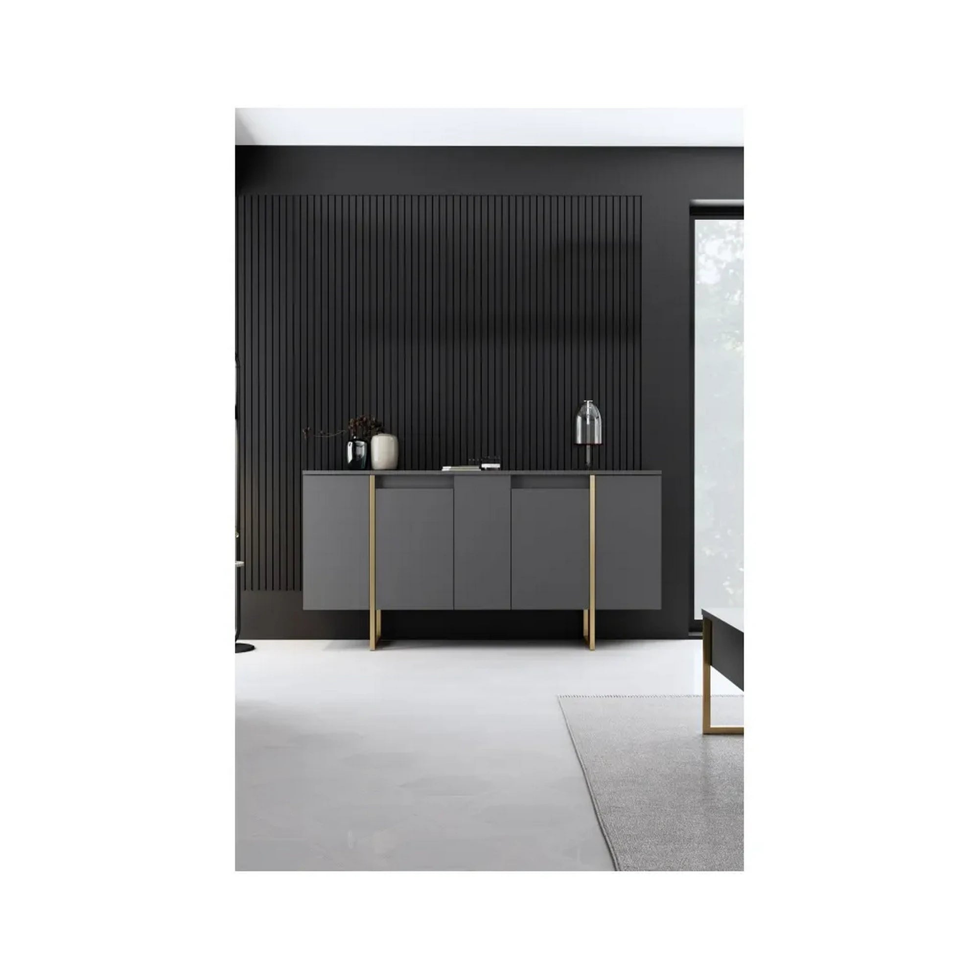 Comoda living gri LUXE, PAL melaminat/metal, 160x35x80 cm
