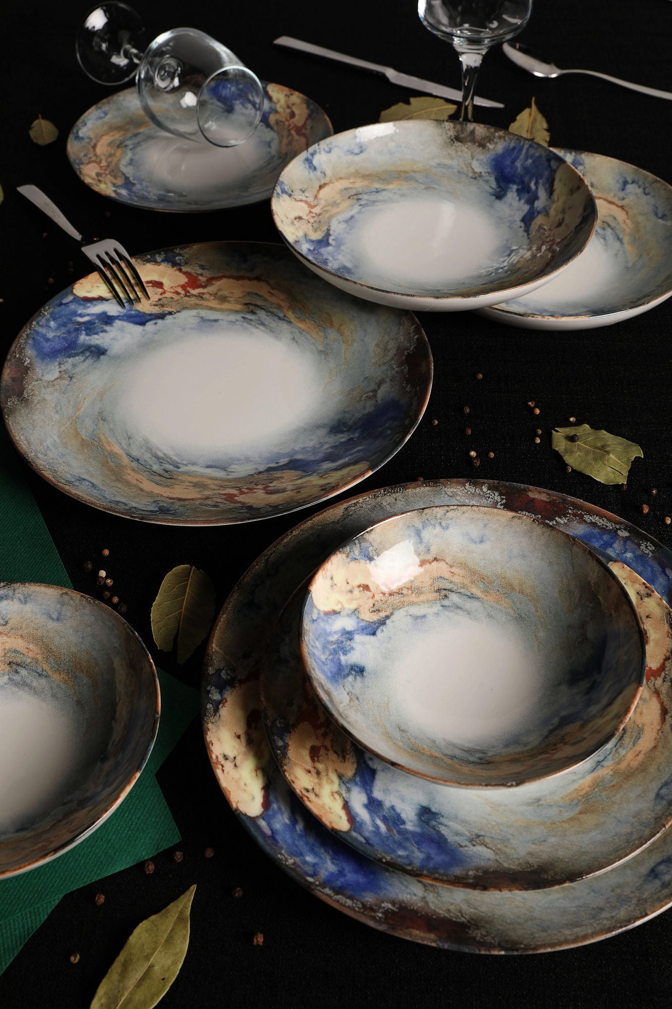 Set veselă (24 piese), GBSATN24KY4101615, Alb / Albastru / Auriu