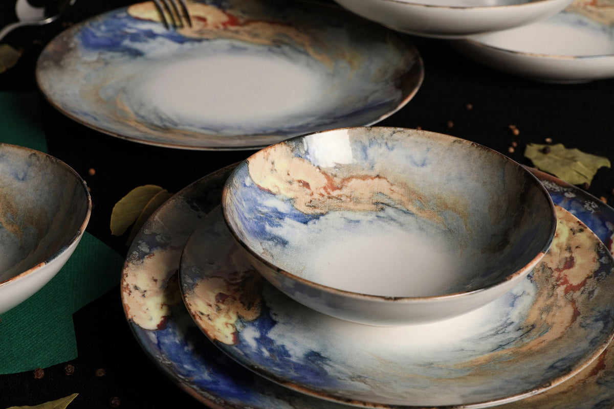 Set veselă (24 piese), GBSATN24KY4101615, Alb / Albastru / Auriu