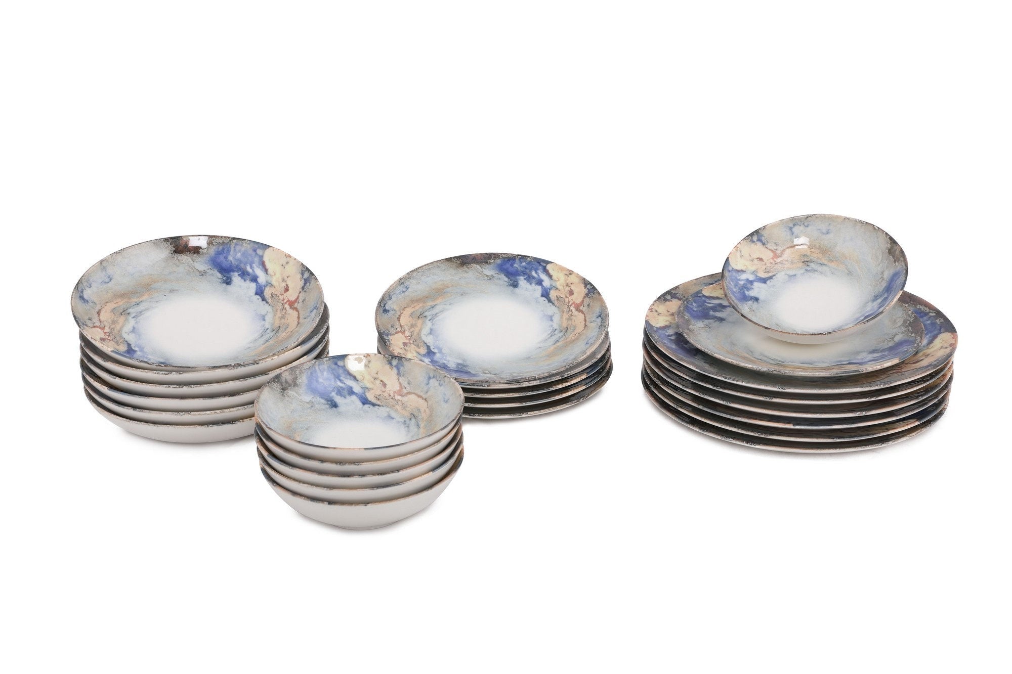 Set veselă (24 piese), GBSATN24KY4101615, Alb / Albastru / Auriu