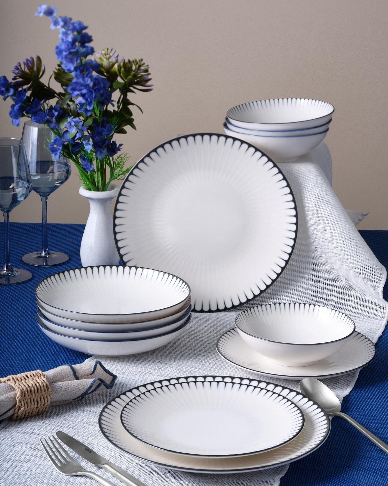 Set veselă (24 piese), GBSATN24KY4R33063, Alb / Negru
