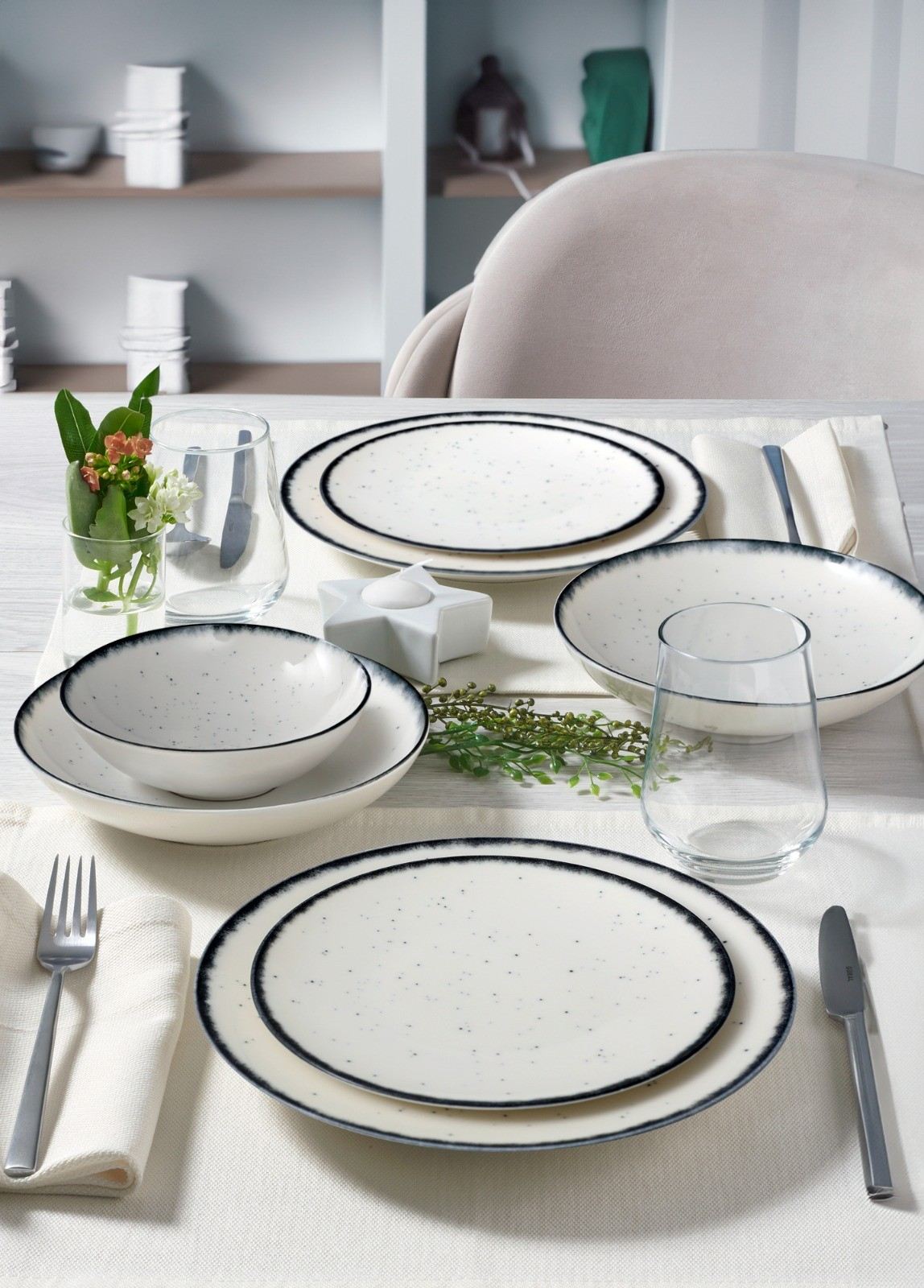 Set veselă (24 piese), GBSATN24KY458SYH, Negru / Alb