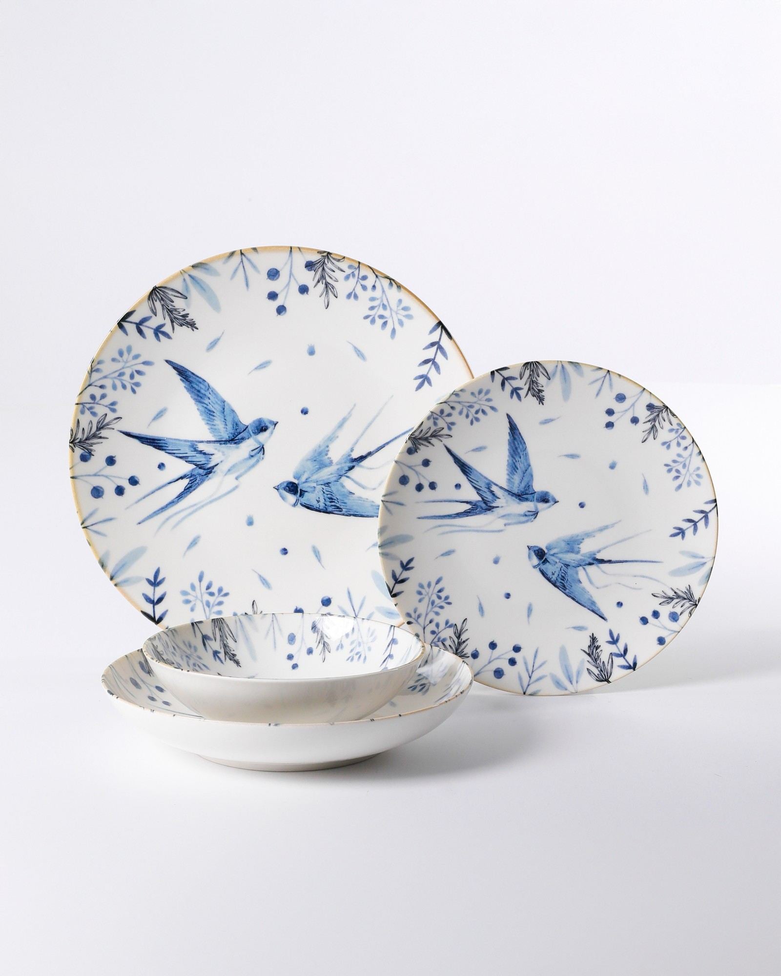 Set veselă (24 piese), GBSATN24KY4E4072, Alb / Albastru / Negru