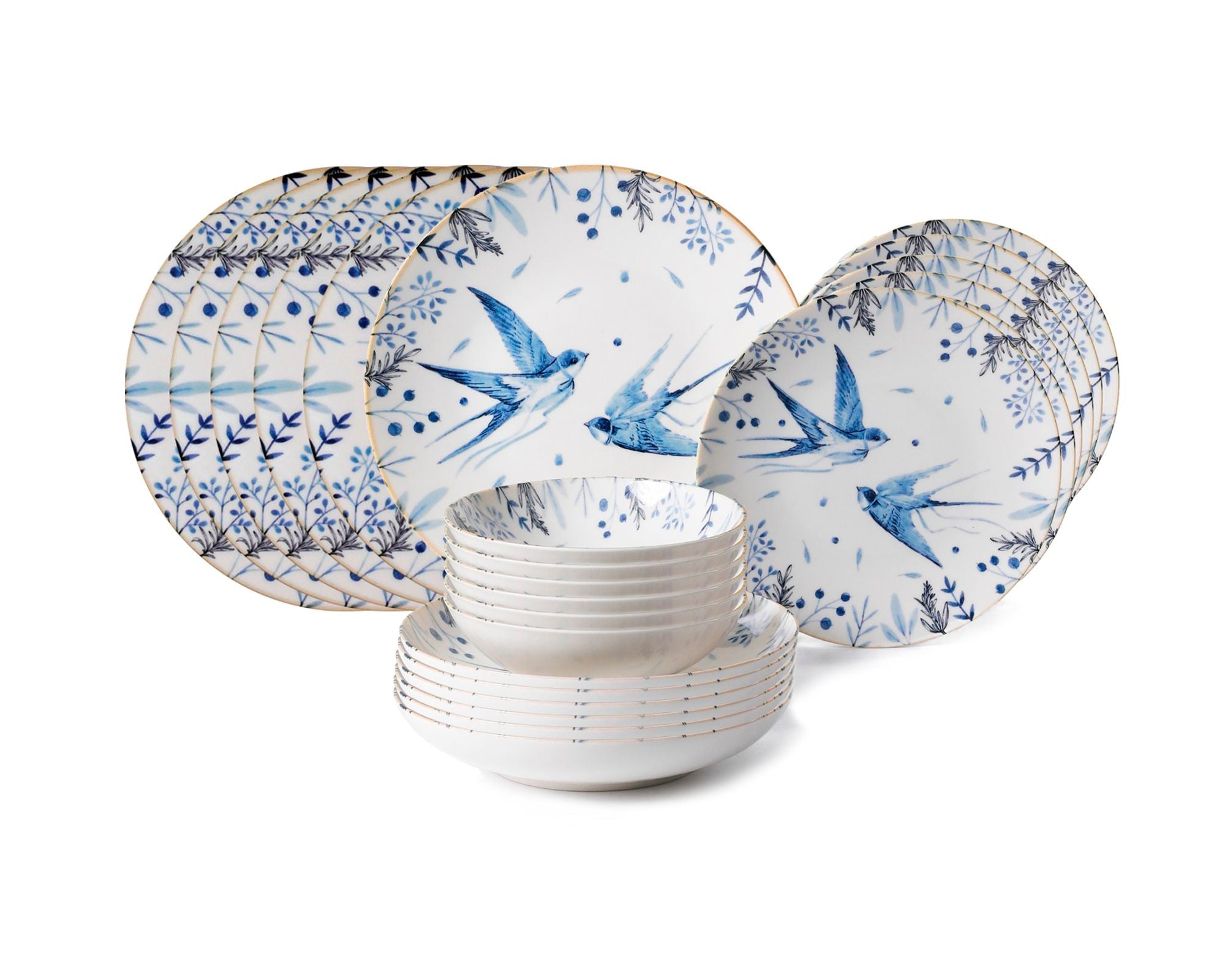 Set veselă (24 piese), GBSATN24KY4E4072, Alb / Albastru / Negru