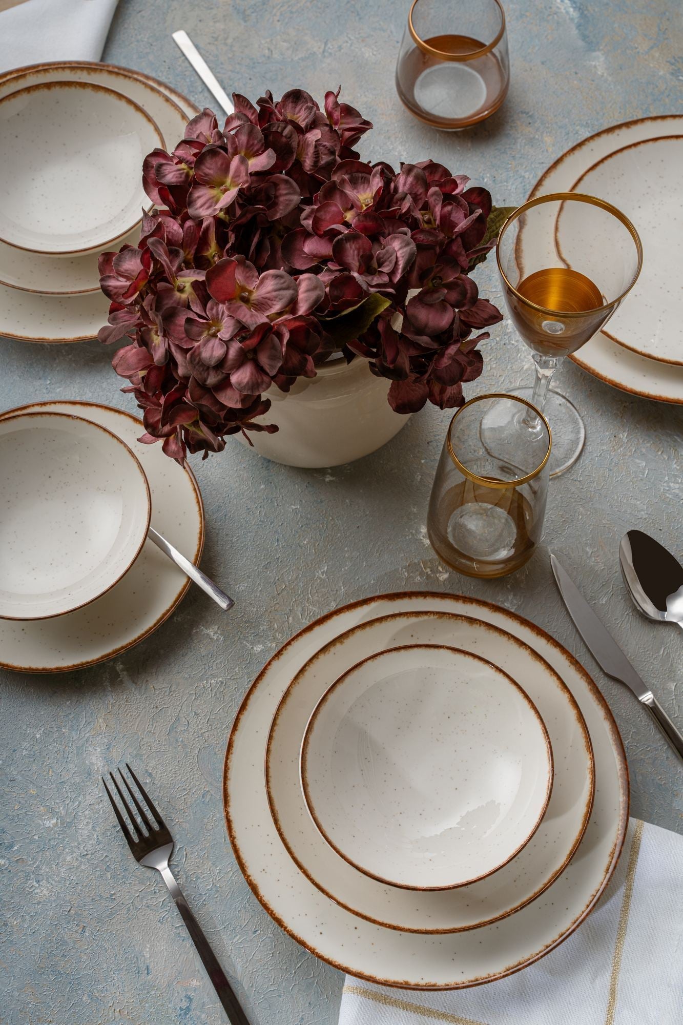 Set veselă (24 piese), GBSATN24KY458KH, Alb / Maro