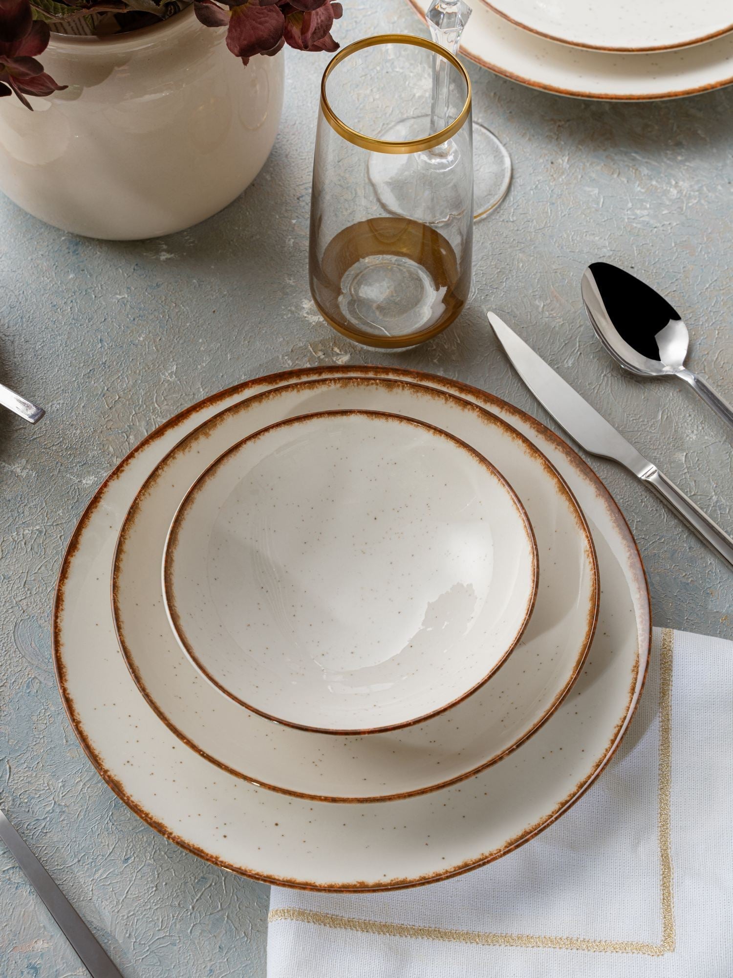 Set veselă (24 piese), GBSATN24KY458KH, Alb / Maro