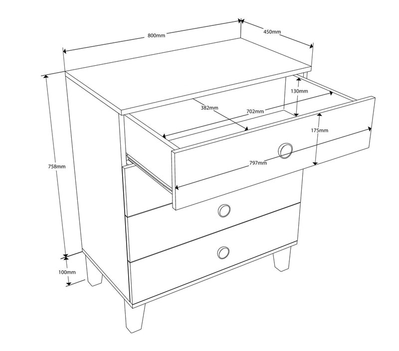 Comoda VENTO 3650, alb/stejar, PAL melaminat, 80x45x86 cm