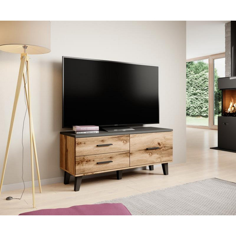 Comoda TV LOTTA, stejar wotan/negru, PAL, cu o usa si 2 sertare, 120x40x53 cm