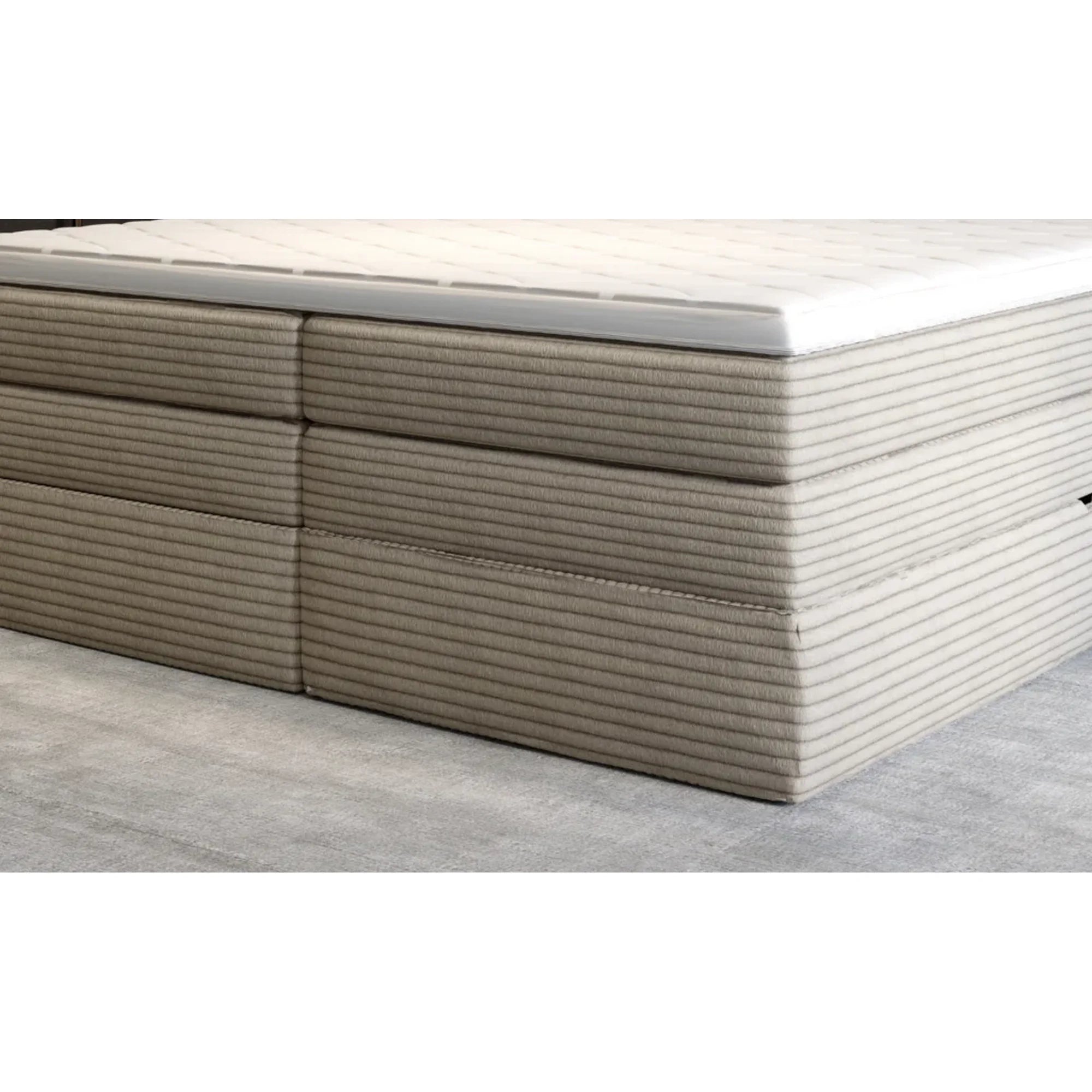 Pat boxspring MADDEN 160x200, personalizabil materiale gama Oferta Avantaj, 2 lazi depozitare, cu saltele si topper