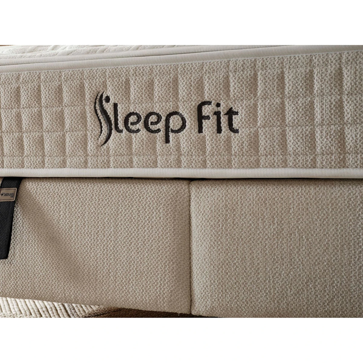 Set pat cu saltea SLEEP FIT 180x200, stofa bej - EMK66303, cu somiera si spatiu depozitare