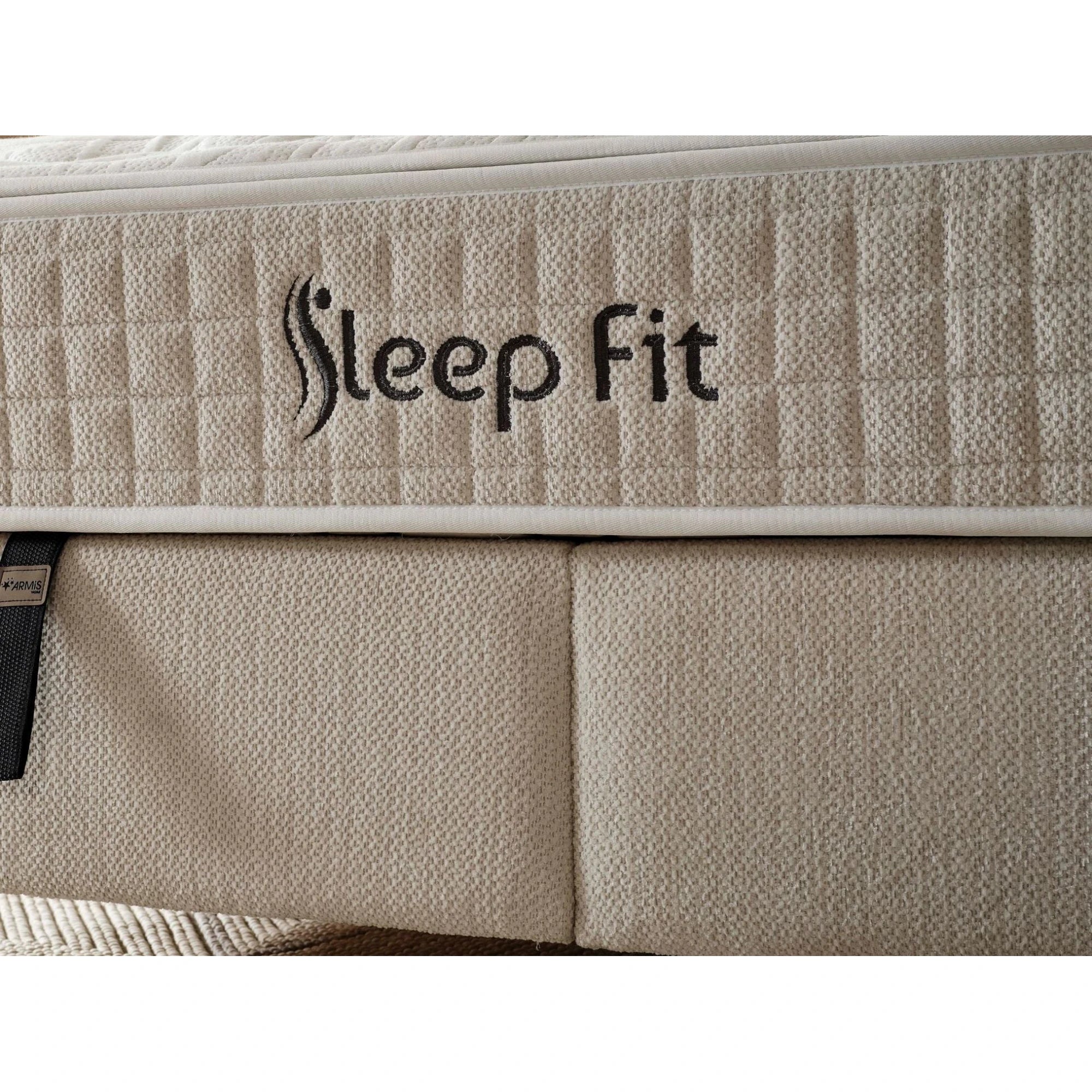 Set pat cu saltea SLEEP FIT 180x200, stofa bej - EMK66303, cu somiera si spatiu depozitare