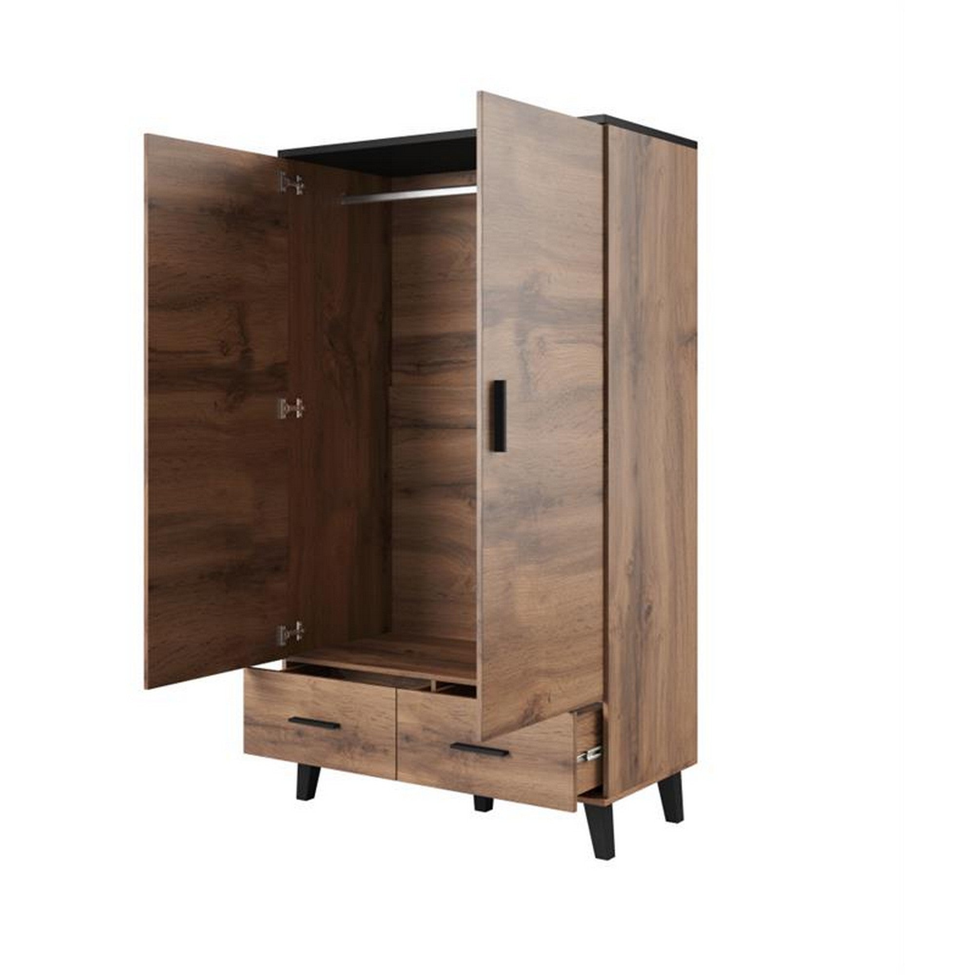 Dulap LOTTA, stejar wotan/negru, PAL, cu 2 usi si 2 sertare, 110x55x190 cm