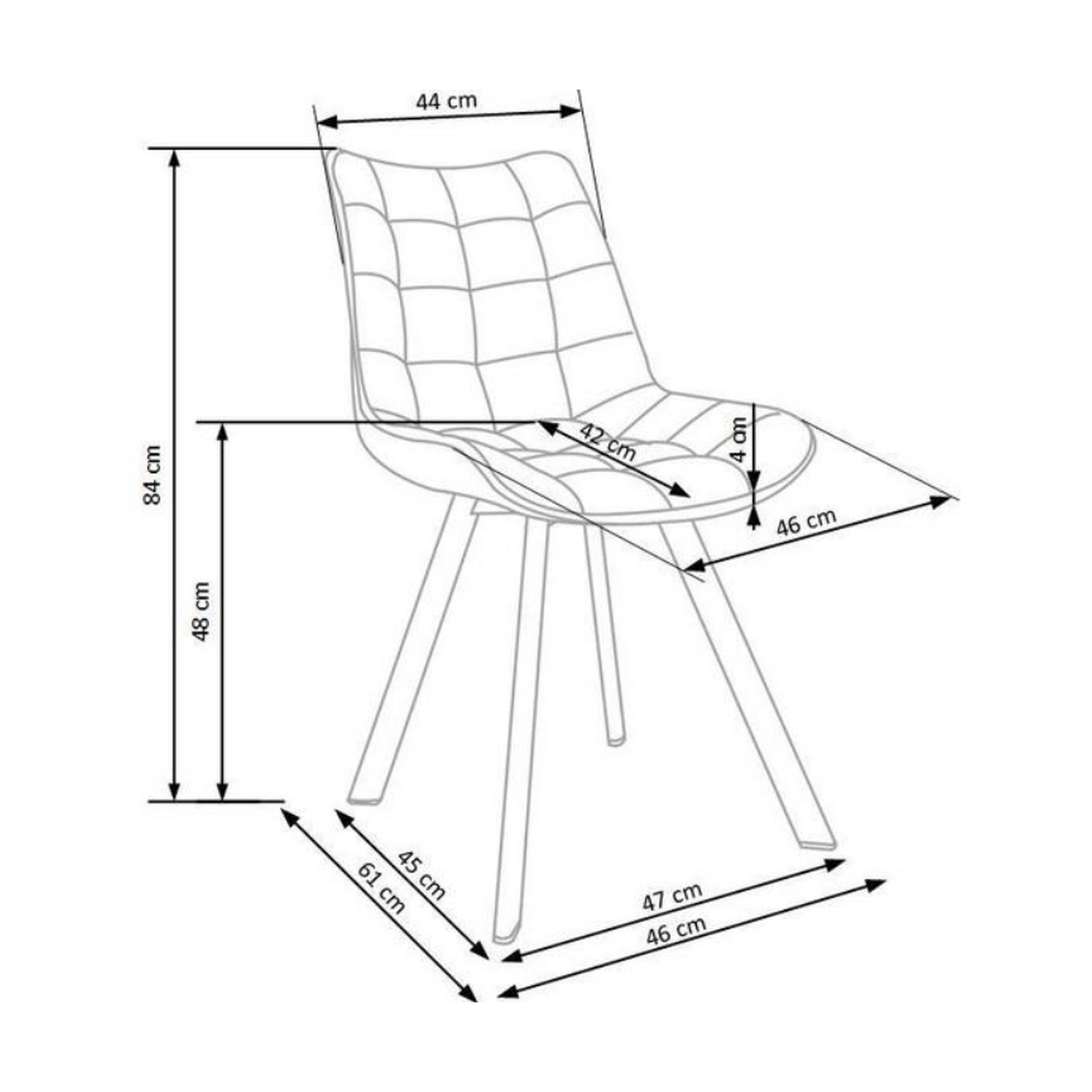 Scaun tapitat stofa K332, caramiziu/negru, catifea/metal, 46x61x84 cm