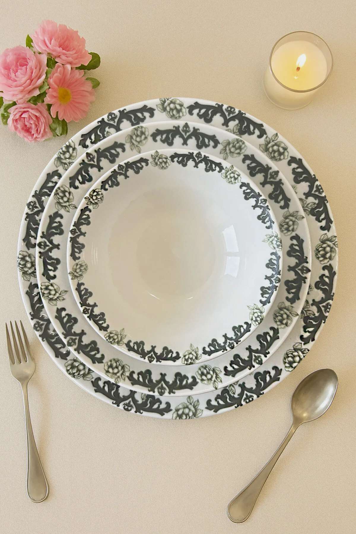 Set veselă (24 piese), MCH0011192, Kaki / Mentă