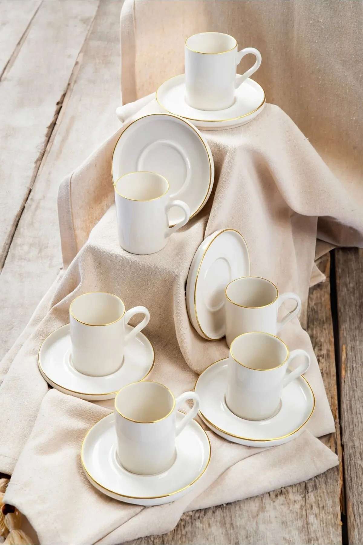 Set cești cafea (12 piese), MCH10064, Alb / Auriu