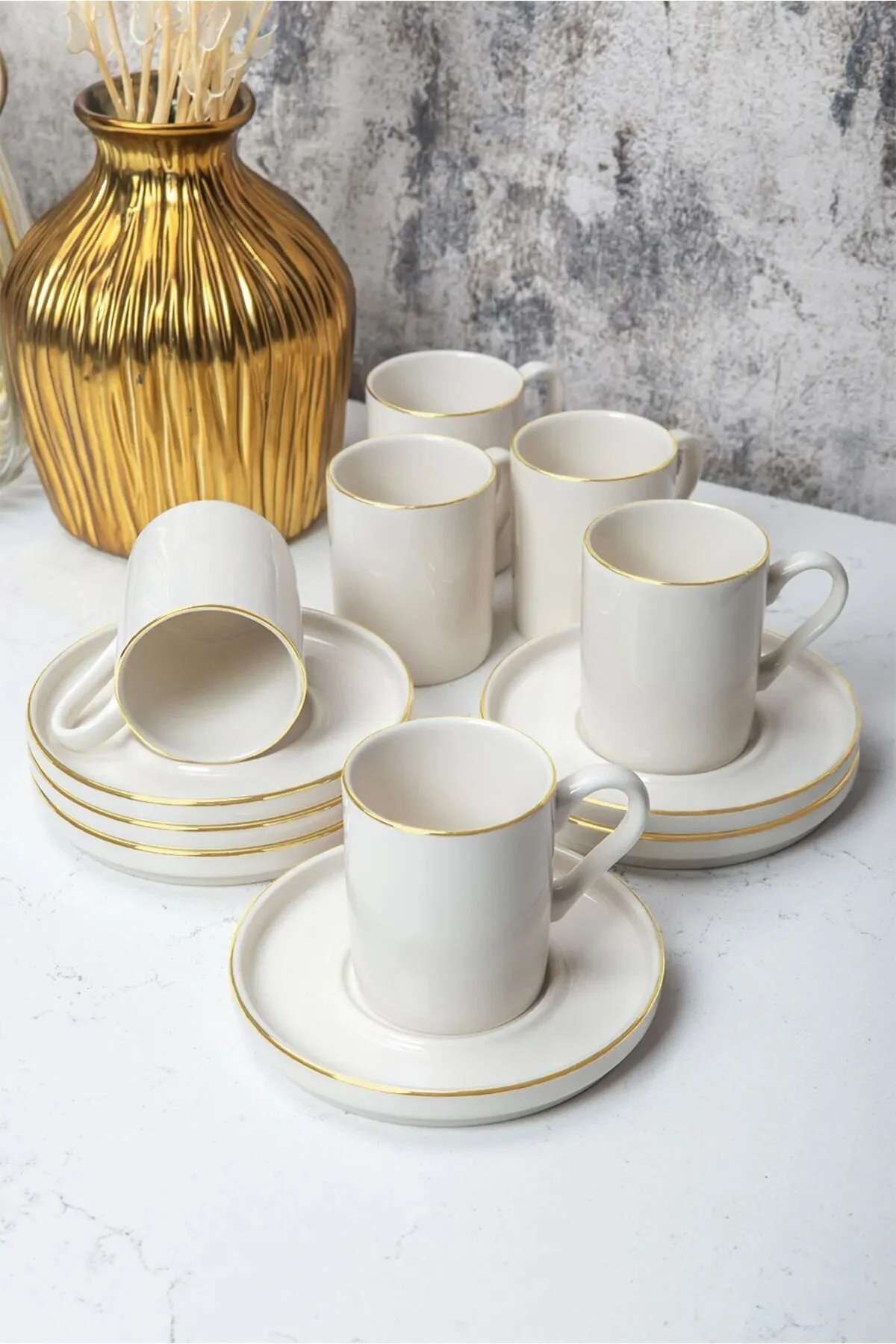 Set cești cafea (12 piese), MCH10064, Alb / Auriu