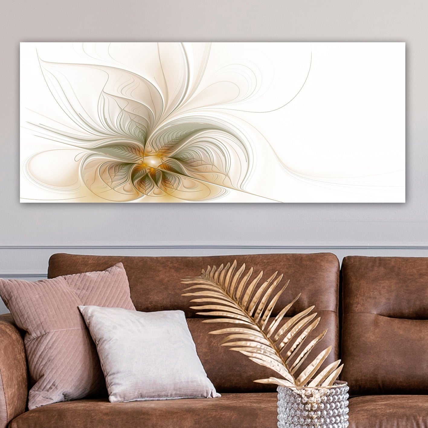 Tablou 451ERN1760, alb/bej, panza/lemn, 120x50 cm