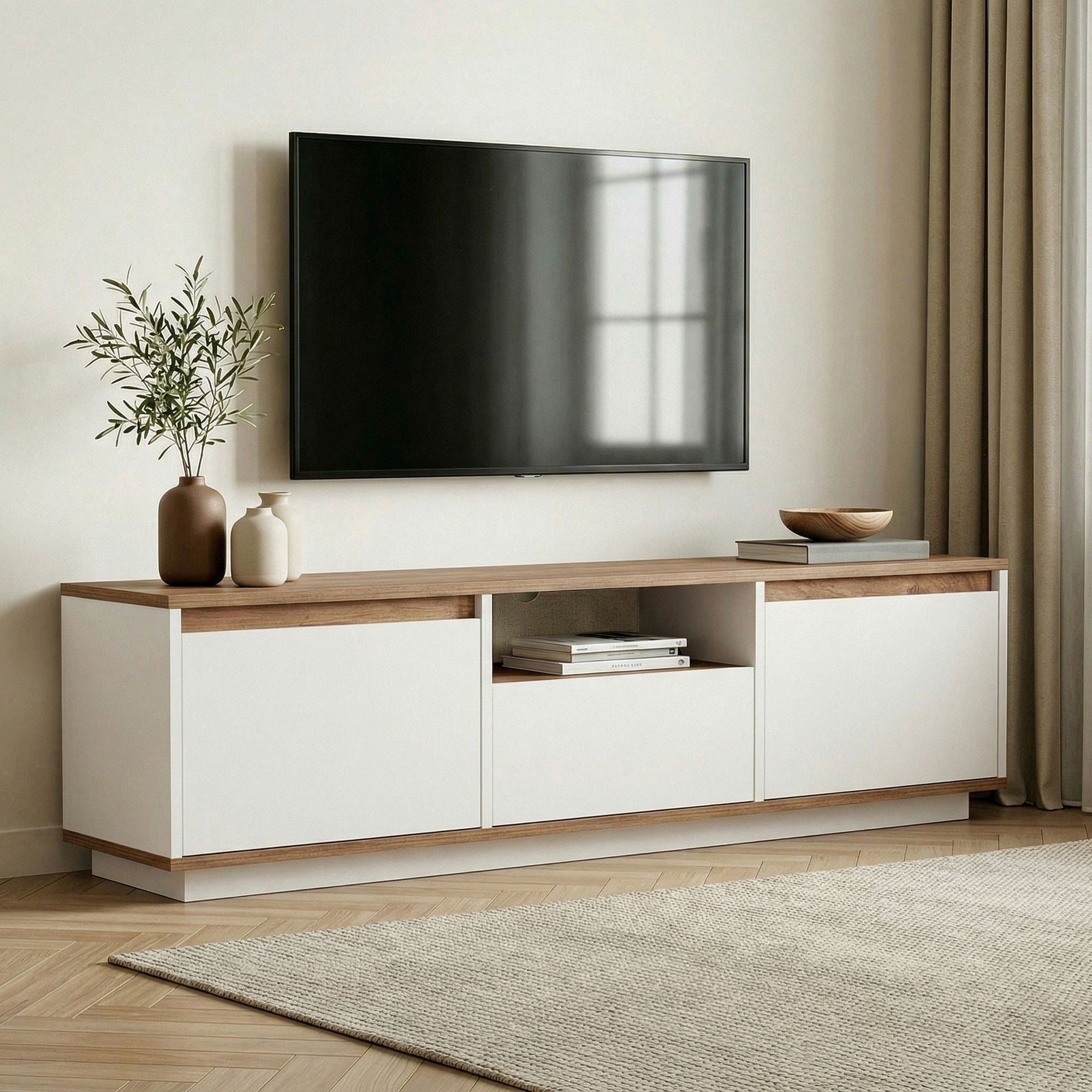 Comodă TV, Sentinel - Atlantic Pine, White, Pin Atlantic / Alb