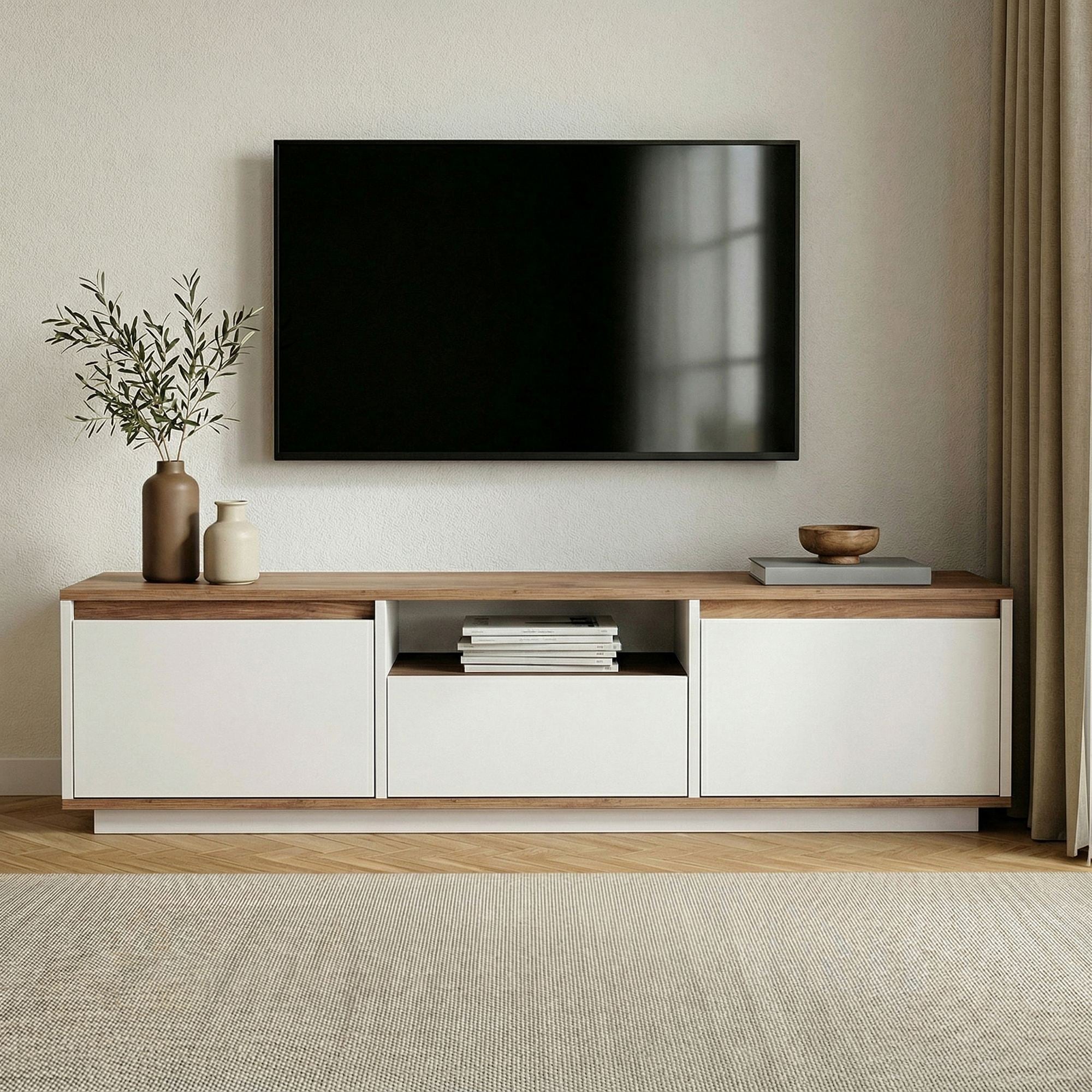 Comodă TV, Sentinel - Atlantic Pine, White, Pin Atlantic / Alb