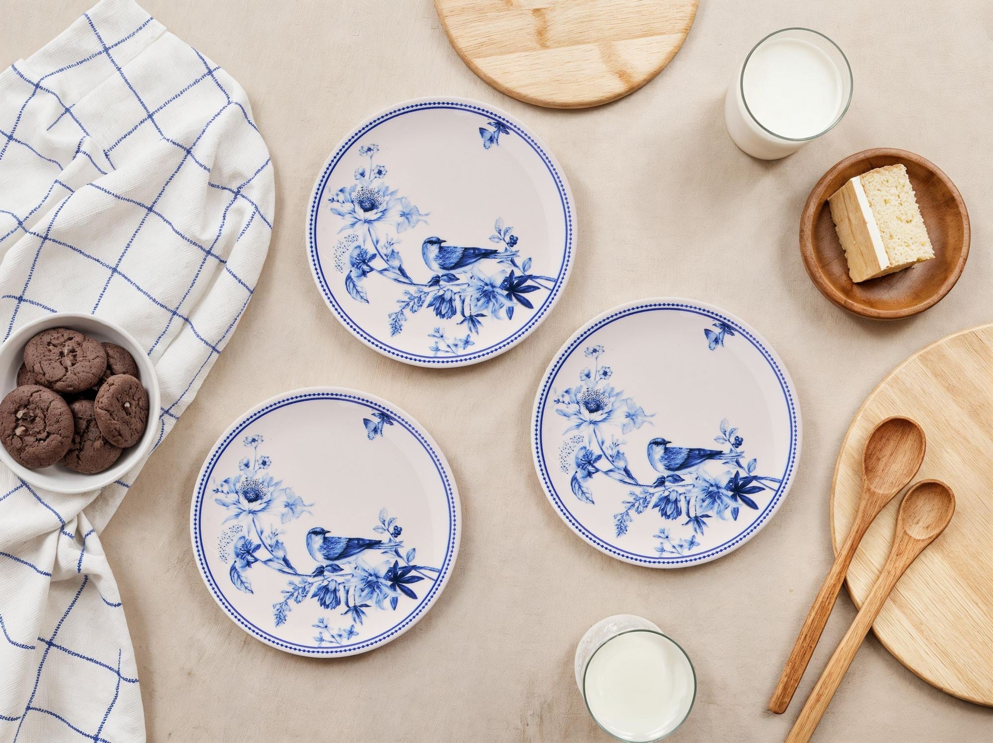 Set farfurii desert (6 piese), Blue Bird, Albastru / Alb