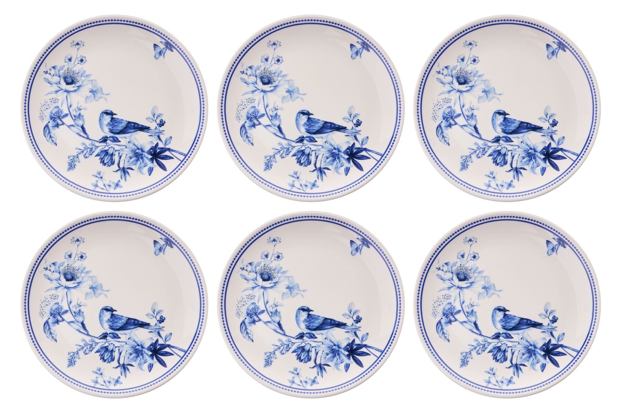 Set farfurii desert (6 piese), Blue Bird, Albastru / Alb