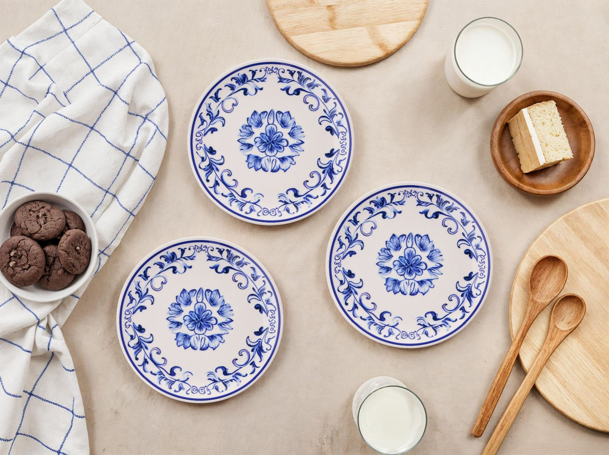 Set farfurii desert (6 piese), Blue Flower, Albastru / Alb