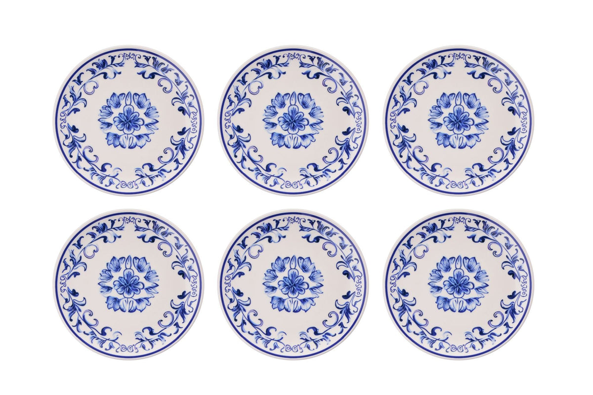 Set farfurii desert (6 piese), Blue Flower, Albastru / Alb