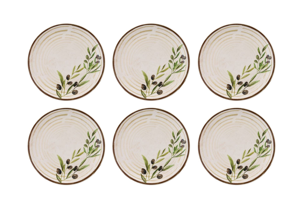 Set farfurii desert (6 piese), Weary Flower, Bej / Verde / Maro