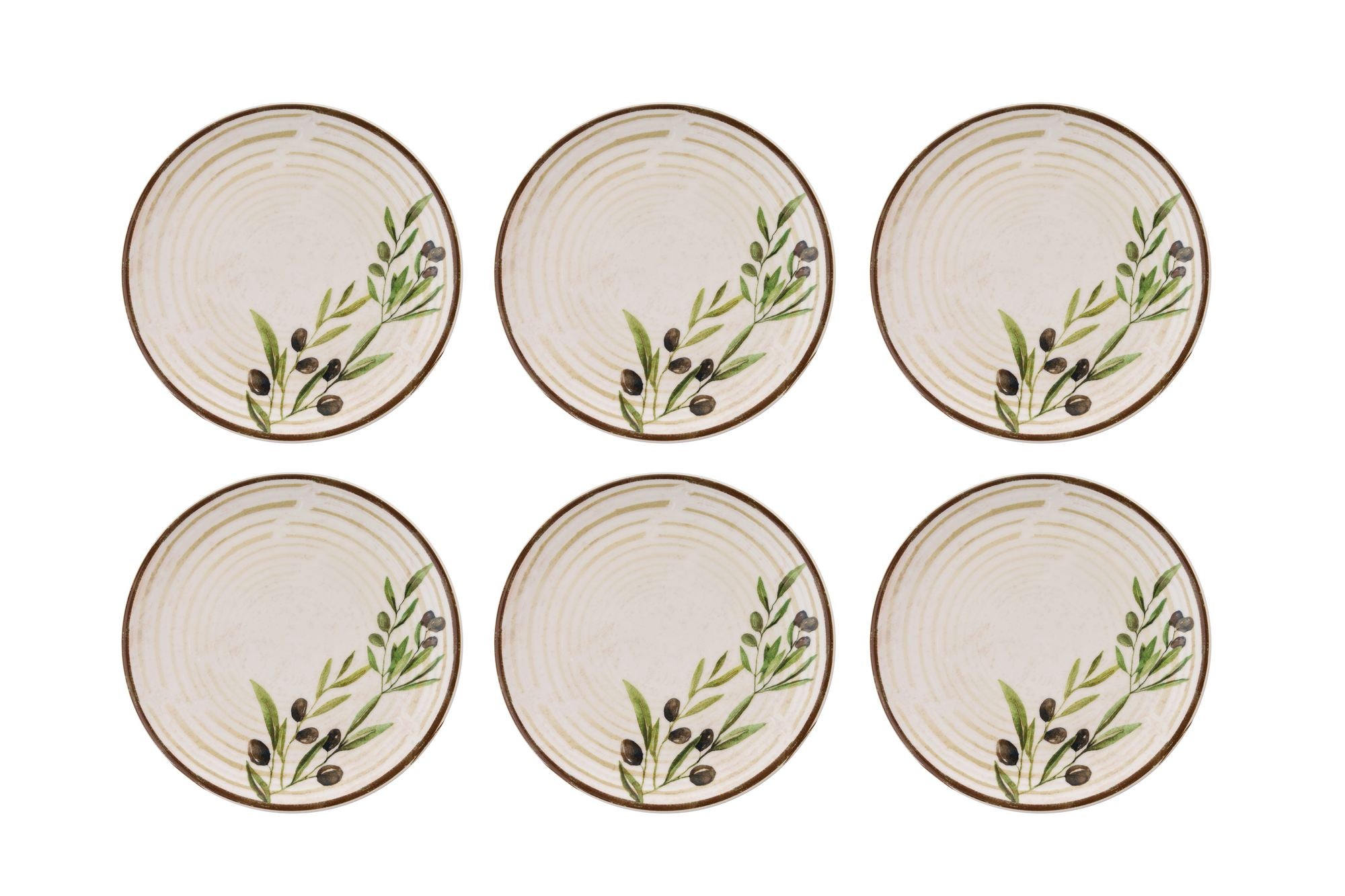 Set farfurii desert (6 piese), Weary Flower, Bej / Verde / Maro