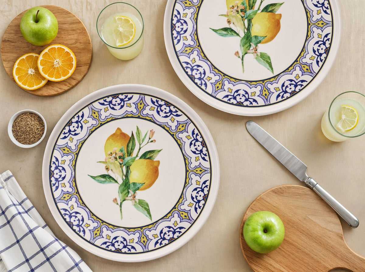 Set farfurii servire (6 piese), Lemon Garden, Galben / Albastru / Alb / Verde